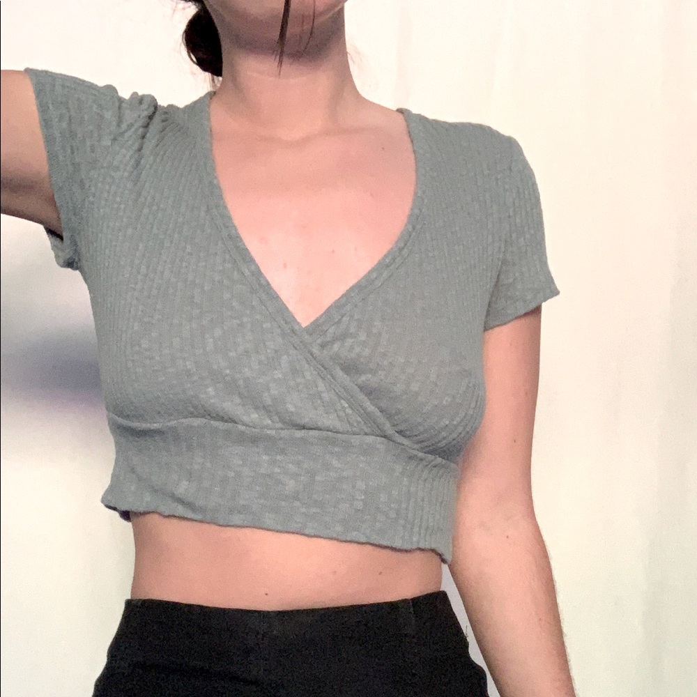 Light Teal V-Neck Crop Top